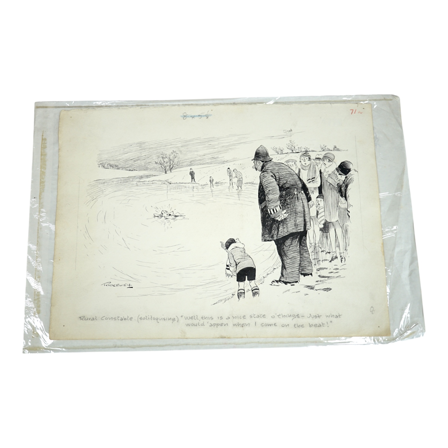 William Leigh Ridgewell (1881-1937), pen and ink, Rural Constable cartoon, signed, 28 x 38cm, unframed. Condition - fair to good